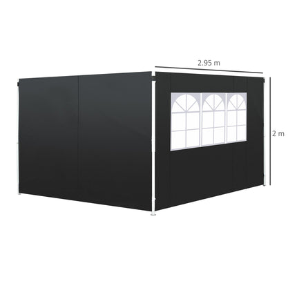 3m Gazebo Exchangeable Side Panels with Window for 3x3 Gazebo - Black