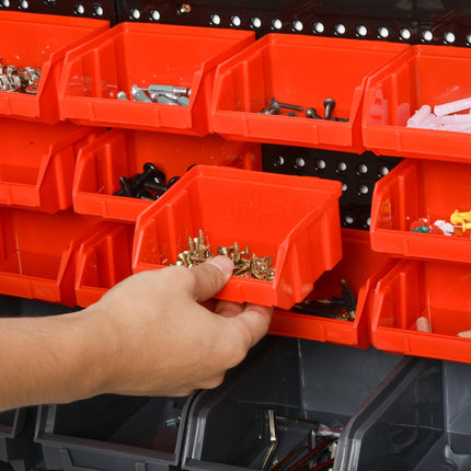 PP Wall Mounted 30-Compartment Tool Hardware Organiser - Red/Grey
