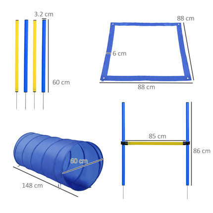 Adjustable Pet Agility Training Set with Tunnel and Poles - Blue/Yellow