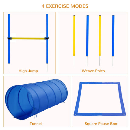 Adjustable Pet Agility Training Set with Tunnel and Poles - Blue/Yellow