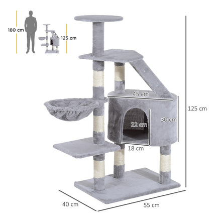 Cat Tree Kitten Scratching Post Climbing Activity Center 125cm - Grey