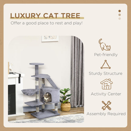 Cat Tree Kitten Scratching Post Climbing Activity Center 125cm - Grey