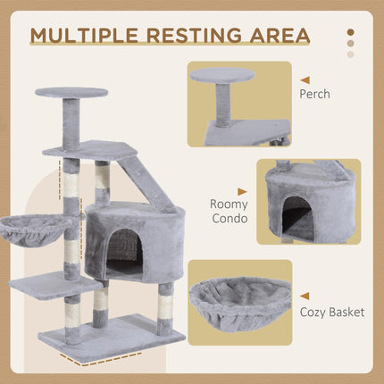Cat Tree Kitten Scratching Post Climbing Activity Center 125cm - Grey