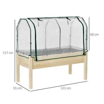 Outdoor Elevated Wooden Planter Box with PE Greenhouse Cover - Brown