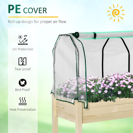 Outdoor Elevated Wooden Planter Box with PE Greenhouse Cover - Brown