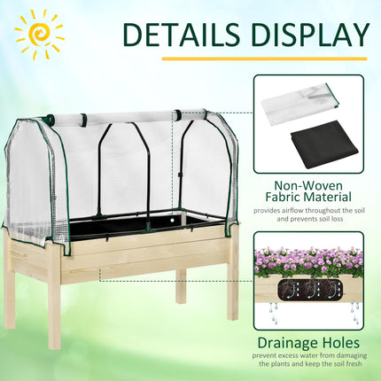 Outdoor Elevated Wooden Planter Box with PE Greenhouse Cover - Brown