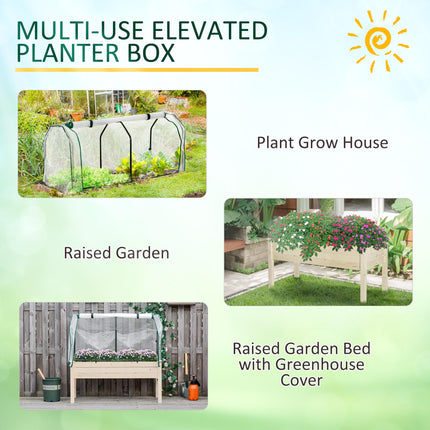 Outdoor Elevated Wooden Planter Box with PE Greenhouse Cover - Brown