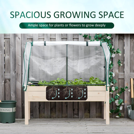 Outdoor Elevated Wooden Planter Box with PE Greenhouse Cover - Brown