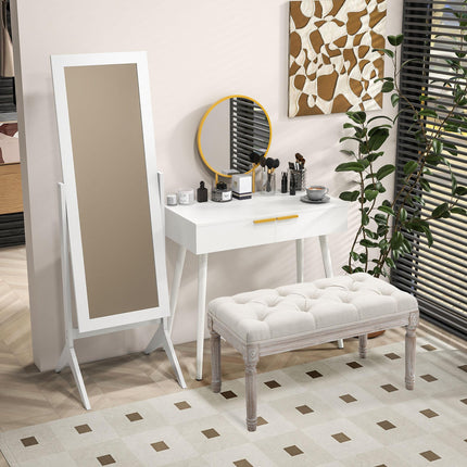 Modern Dressing Table with Round Mirror and 2 Drawers for Bedroom & Living Room - White