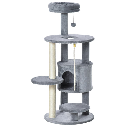 112cm Cat Tree Tower Climbing Kitten Activity Center with Jute Scratching Post and Hanging Toys - Dark Grey