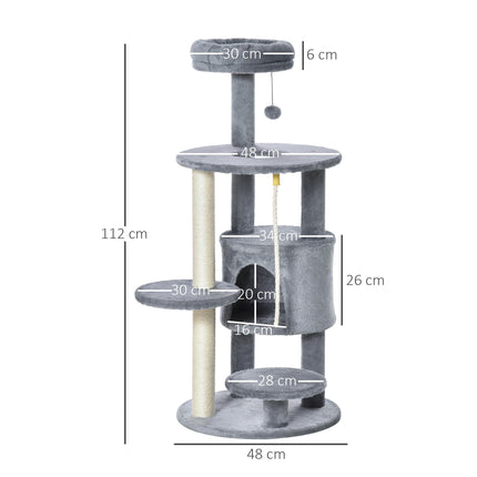 112cm Cat Tree Tower Climbing Kitten Activity Center with Jute Scratching Post and Hanging Toys - Dark Grey