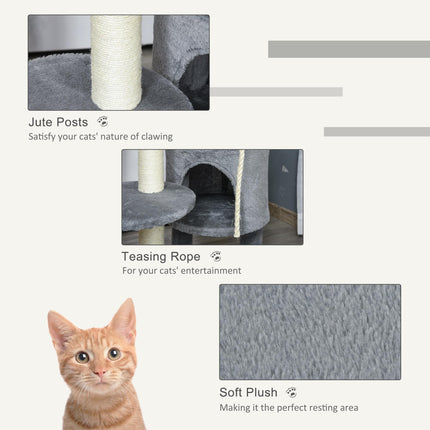 112cm Cat Tree Tower Climbing Kitten Activity Center with Jute Scratching Post and Hanging Toys - Dark Grey