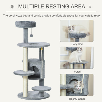 112cm Cat Tree Tower Climbing Kitten Activity Center with Jute Scratching Post and Hanging Toys - Dark Grey