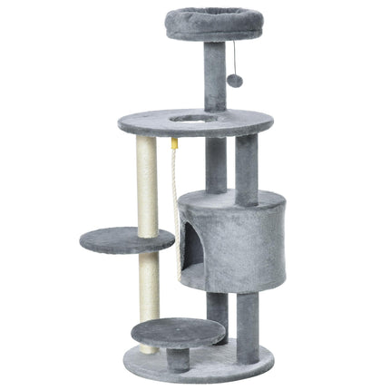 112cm Cat Tree Tower Climbing Kitten Activity Center with Jute Scratching Post and Hanging Toys - Dark Grey