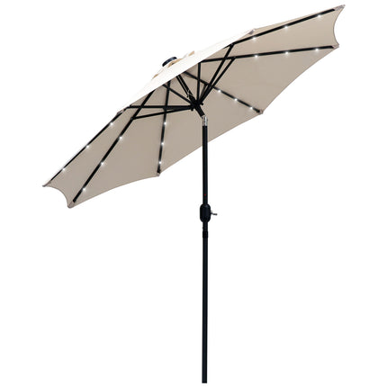 24 LED Solar Powered Patio Parasol with UV Resistant Fabric - Creamy White