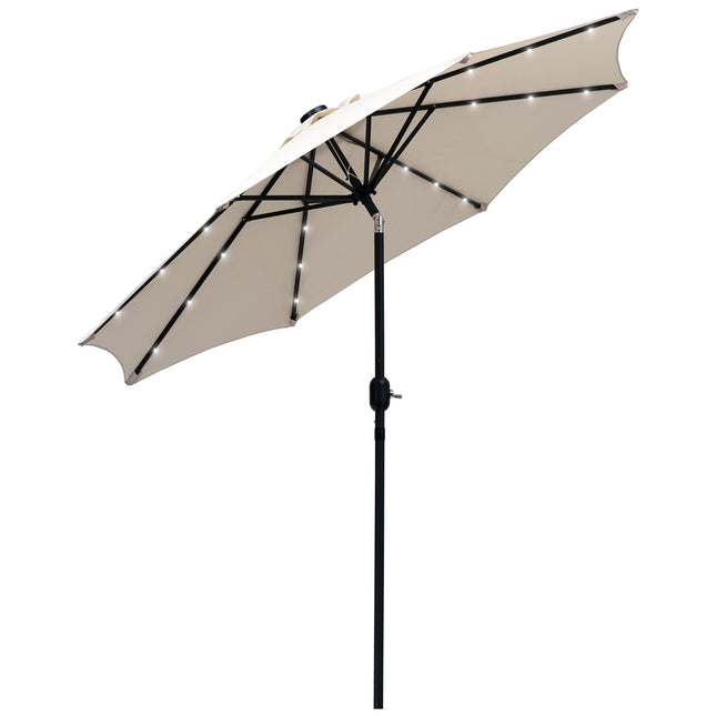 24 LED Solar Powered Patio Parasol with UV Resistant Fabric - Creamy White