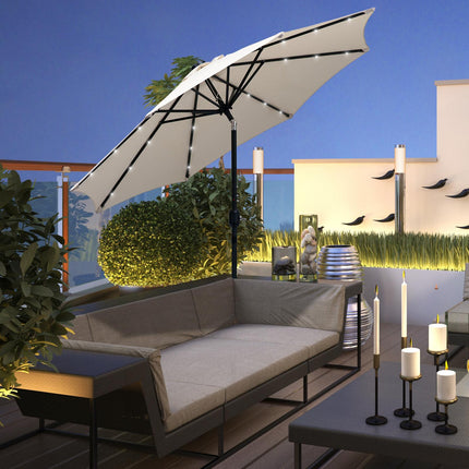24 LED Solar Powered Patio Parasol with UV Resistant Fabric - Creamy White