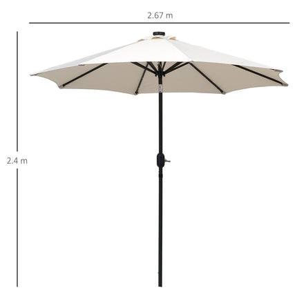 24 LED Solar Powered Patio Parasol with UV Resistant Fabric - Creamy White