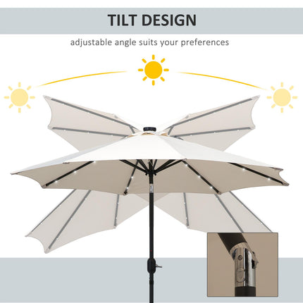 24 LED Solar Powered Patio Parasol with UV Resistant Fabric - Creamy White
