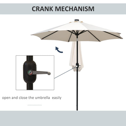 24 LED Solar Powered Patio Parasol with UV Resistant Fabric - Creamy White
