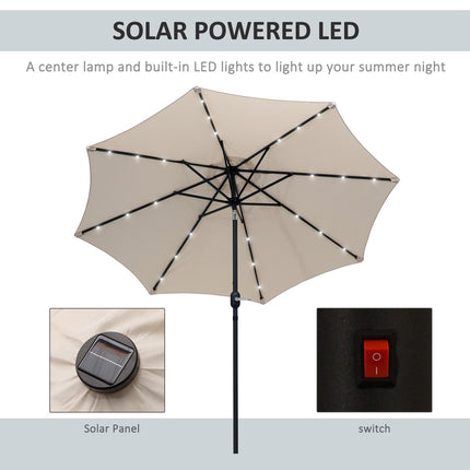 24 LED Solar Powered Patio Parasol with UV Resistant Fabric - Creamy White