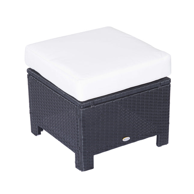 Rattan Footstool Ottoman with Padded Water-Resistant Cushion - Brown