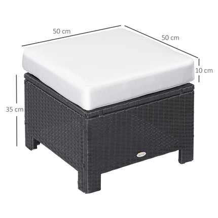 Rattan Footstool Ottoman with Padded Water-Resistant Cushion - Brown