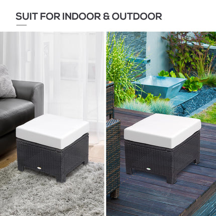 Rattan Footstool Ottoman with Padded Water-Resistant Cushion - Brown