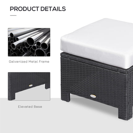 Rattan Footstool Ottoman with Padded Water-Resistant Cushion - Brown