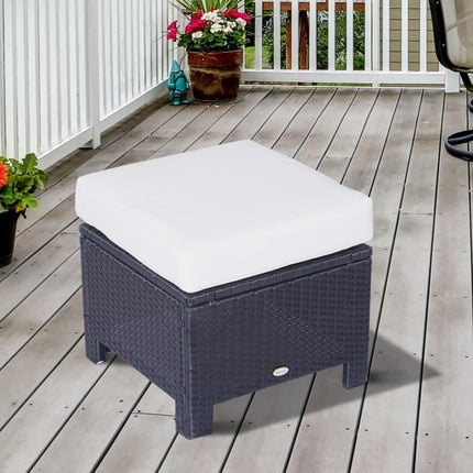 Rattan Footstool Ottoman with Padded Water-Resistant Cushion - Brown