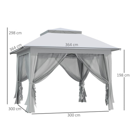 Foldable Pop-up Party Tent 3.6x3.6x2.9m Instant Canopy Gazebo with Steel Frame & Roller Bag - Light Grey