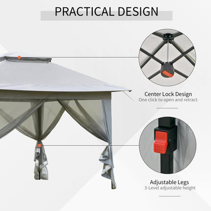Foldable Pop-up Party Tent 3.6x3.6x2.9m Instant Canopy Gazebo with Steel Frame & Roller Bag - Light Grey