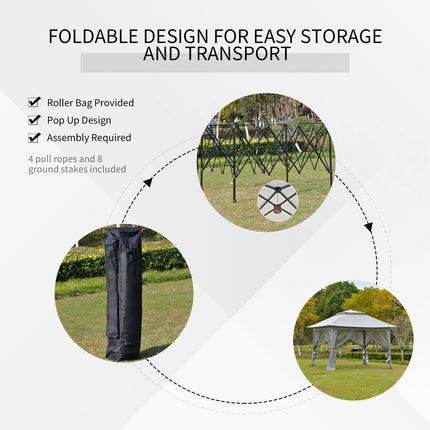 Foldable Pop-up Party Tent 3.6x3.6x2.9m Instant Canopy Gazebo with Steel Frame & Roller Bag - Light Grey