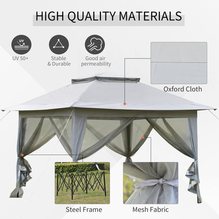 Foldable Pop-up Party Tent 3.6x3.6x2.9m Instant Canopy Gazebo with Steel Frame & Roller Bag - Light Grey