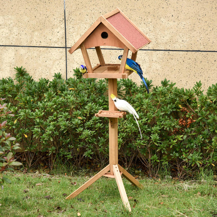 Wooden Freestanding Bird Table Feeding Station 139cm Tall - Natural