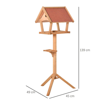 Wooden Freestanding Bird Table Feeding Station 139cm Tall - Natural