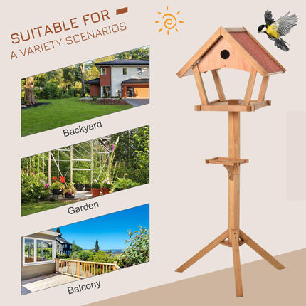 Wooden Freestanding Bird Table Feeding Station 139cm Tall - Natural