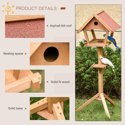 Wooden Freestanding Bird Table Feeding Station 139cm Tall - Natural