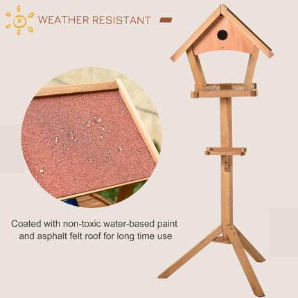 Wooden Freestanding Bird Table Feeding Station 139cm Tall - Natural