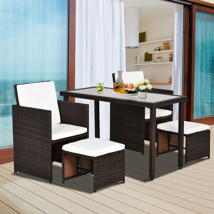 4-Seater Rattan Wicker Garden Furniture Sofa Set with Dining Table and Cushions - Brown