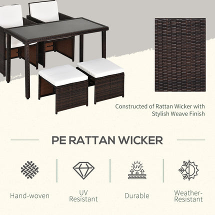 4-Seater Rattan Wicker Garden Furniture Sofa Set with Dining Table and Cushions - Brown