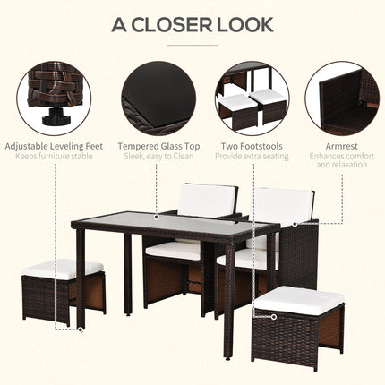 4-Seater Rattan Wicker Garden Furniture Sofa Set with Dining Table and Cushions - Brown