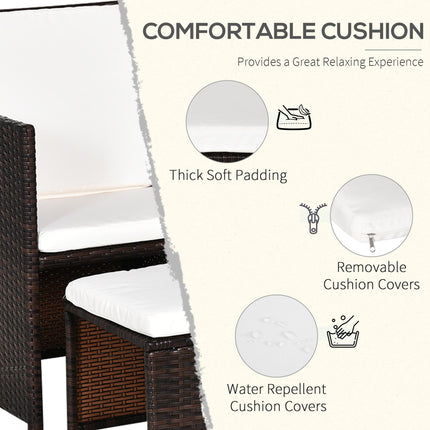 4-Seater Rattan Wicker Garden Furniture Sofa Set with Dining Table and Cushions - Brown