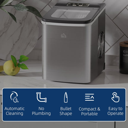 12kg Countertop Ice Maker Machine 24Hrs Stainless Steel - Black