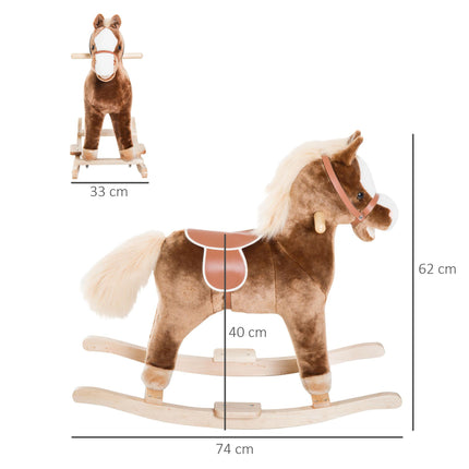 Kids Plush Rocking Horse with Handles and Footrest - Brown