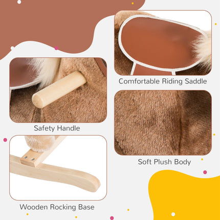 Kids Plush Rocking Horse with Handles and Footrest - Brown