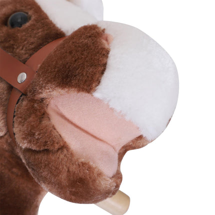 Kids Plush Rocking Horse with Handles and Footrest - Brown