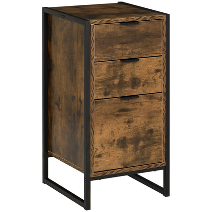 Industrial 3-Drawer Storage Chest Cabinet Organizer with Metal Frame - Brown