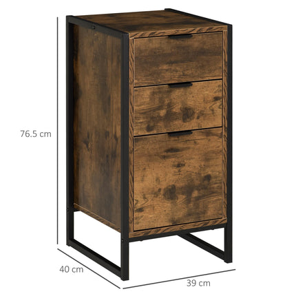 Industrial 3-Drawer Storage Chest Cabinet Organizer with Metal Frame - Brown