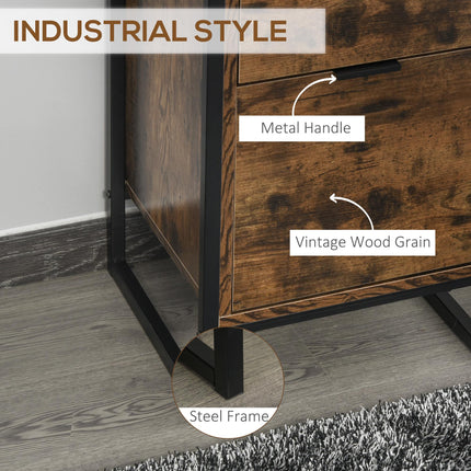 Industrial 3-Drawer Storage Chest Cabinet Organizer with Metal Frame - Brown